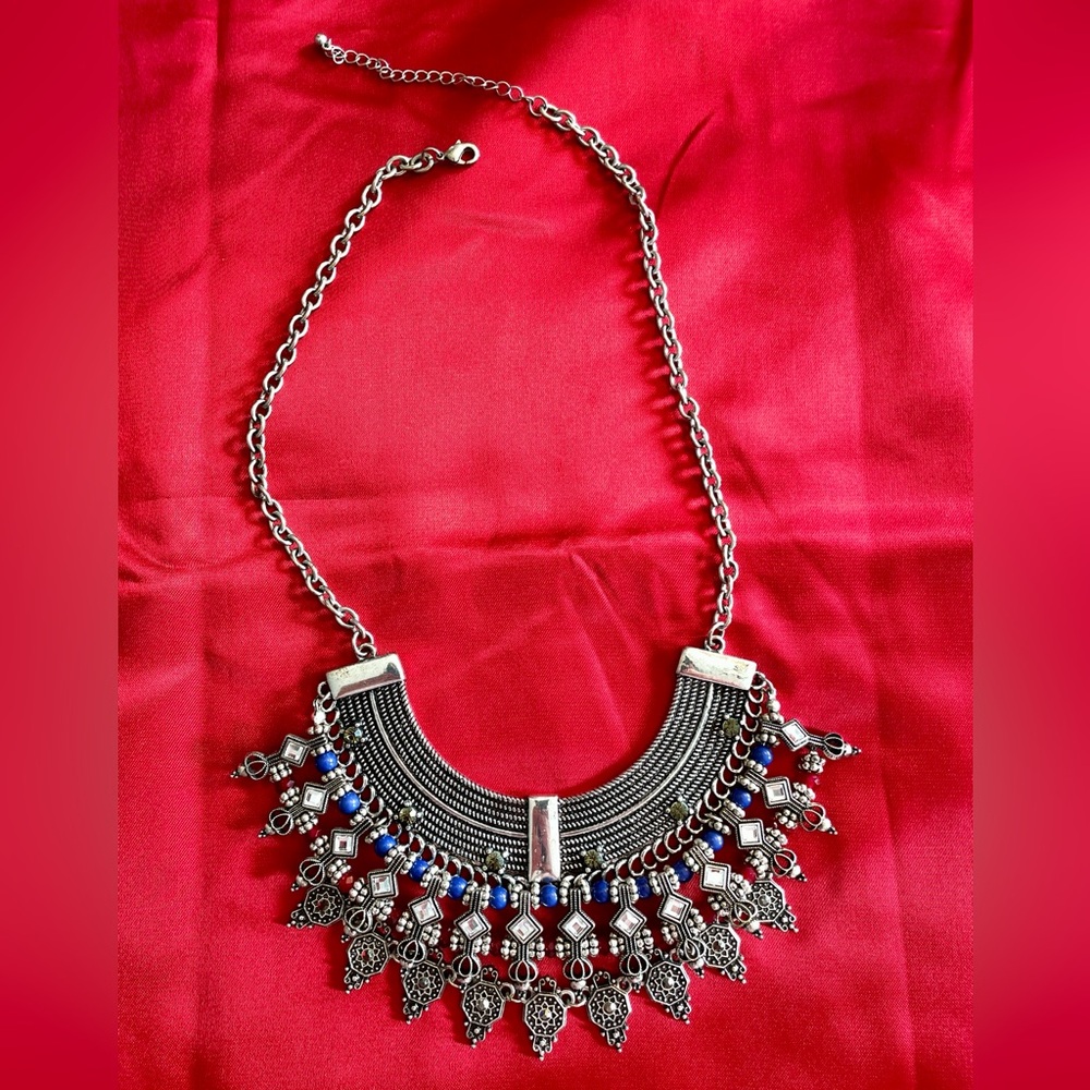 Silver & Blue Bohemian Necklace